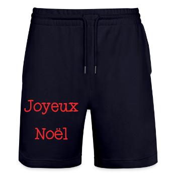 WEIHNACHTEN. FROHE WEIHNACHTEN. FROHE WEIHNACHTEN. NEUJAHRSTAG - Stanley/Stella Unisex Bio Joggingshorts Trainer  - Dark navy - Vorne - Nik (191cm) & Marisol (170cm)