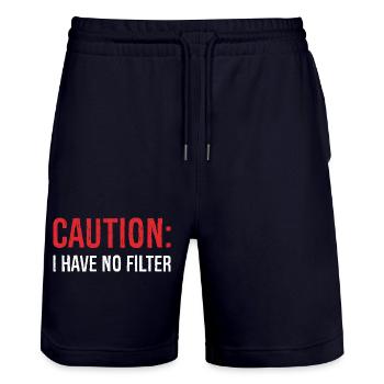caution I have no filter - Stanley/Stella Trainer Unisex Organic Jogging Shorts - dark navy - Front - Nik (191cm) & Marisol (170cm)