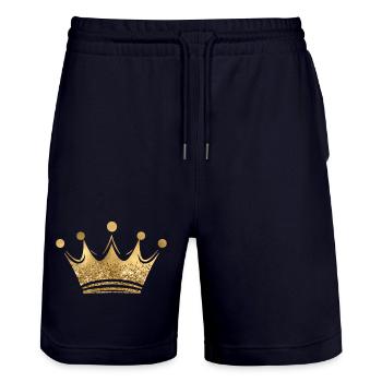 Couronne Reine/Roi Paillettes Dorées Personnalisable - Short de jogging bio TRAINER Stanley/Stella unisexe - marine foncé - Devant - Nik (191cm) & Marisol (170cm)