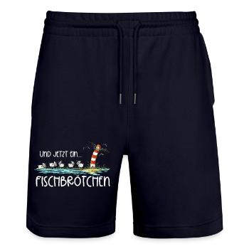 Leuchtturm Fischbrötchen I Nordsee Ostsee Küste - Stanley/Stella Unisex Bio Joggingshorts Trainer  - Dark navy - Vorne - Nik (191cm) & Marisol (170cm)