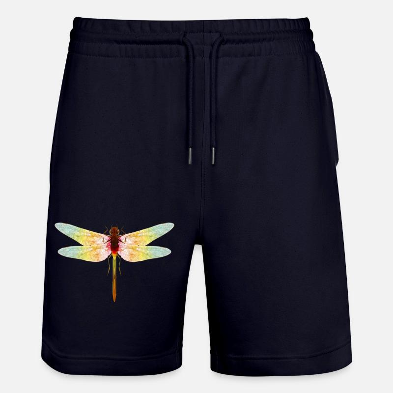 Iridescent Dragonfly – Filigree Insect Motif - Stanley/Stella Trainer Unisex Organic Jogging Shorts - dark navy