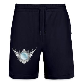 Silbernes Flügel-Wappen mit Rautenmuster - Stanley/Stella Unisex Bio Joggingshorts Trainer  - Dark navy - Vorne - Nik (191cm) & Marisol (170cm)