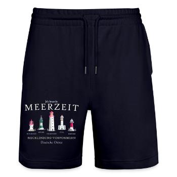 Rügen, Poel, Usedom, Hiddensee Handzeichnung - Stanley/Stella Unisex Bio Joggingshorts Trainer  - Dark navy - Vorne - Nik (191cm) & Marisol (170cm)
