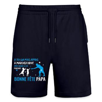 Bonne fete papa bleu ciel - Short de jogging bio TRAINER Stanley/Stella unisexe - marine foncé - Devant - Nik (191cm) & Marisol (170cm)