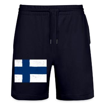 Drapeau de la Finlande – simplicité scandinave - Short de jogging bio TRAINER Stanley/Stella unisexe - marine foncé - Devant - Nik (191cm) & Marisol (170cm)