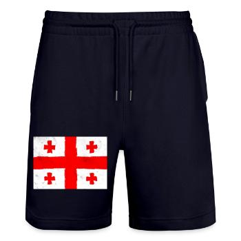 Flagge Georgiens – Kreuz und Tradition - Stanley/Stella Unisex Bio Joggingshorts Trainer  - Dark navy - Vorne - Nik (191cm) & Marisol (170cm)