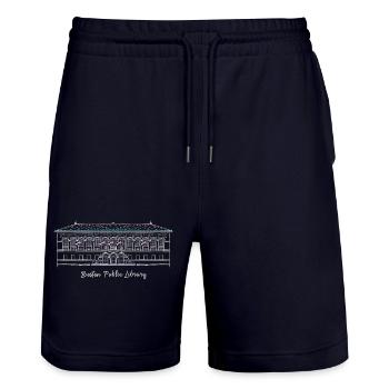Boston, Drawing Public Library, USA - Stanley/Stella Trainer Unisex Organic Jogging Shorts - dark navy - Front - Nik (191cm) & Marisol (170cm)