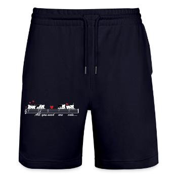 Singende Katzen mit Melodie f. dunkle Kleidung. - Stanley/Stella Unisex Bio Joggingshorts Trainer  - Dark navy - Vorne - Nik (191cm) & Marisol (170cm)