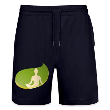 Silhouette de yoga en forme de goutte d’eau verte – Zen Design - Short de jogging bio TRAINER Stanley/Stella unisexe - marine foncé - Devant - Nik (191cm) & Marisol (170cm)
