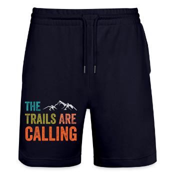 The Trails Are Calling - Stanley/Stella Trainer Unisex Organic Jogging Shorts - dark navy - Front - Nik (191cm) & Marisol (170cm)