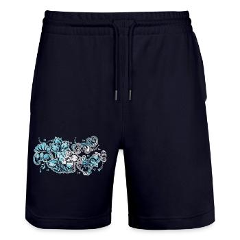 Blauer Blumen-Muster - Stanley/Stella Unisex Bio Joggingshorts Trainer  - Dark navy - Vorne - Nik (191cm) & Marisol (170cm)
