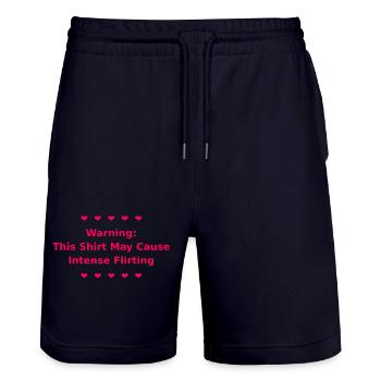 Flirting Text T-Shirt - Stanley/Stella Trainer Unisex Organic Jogging Shorts - dark navy - Front - Nik (191cm) & Marisol (170cm)