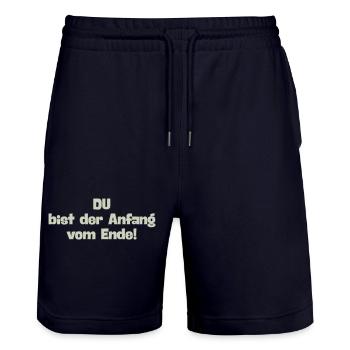 Du bist der Anfang vom Ende - Stanley/Stella Unisex Bio Joggingshorts Trainer  - Dark navy - Vorne - Nik (191cm) & Marisol (170cm)
