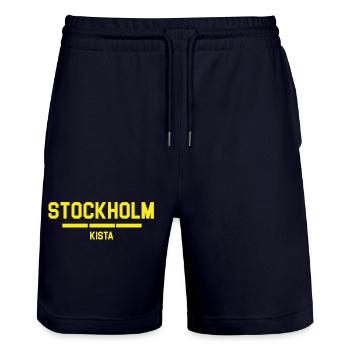 Stockholm Coffin Design T-Shirt - Stanley/Stella Trainer Unisex Organic Jogging Shorts - dark navy - Front - Nik (191cm) & Marisol (170cm)