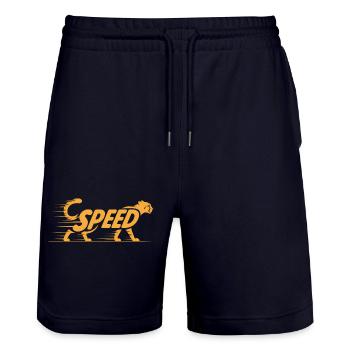 Cheetah Speed - Cooles Katzenlogo - Stanley/Stella Unisex Bio Joggingshorts Trainer  - Dark navy - Vorne - Nik (191cm) & Marisol (170cm)