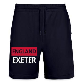 England's proud rugby nation design - Stanley/Stella Trainer Unisex Organic Jogging Shorts - dark navy - Front - Nik (191cm) & Marisol (170cm)