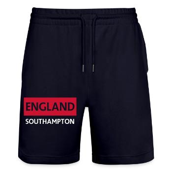 England Southampton Cityscape Design - Stanley/Stella Trainer Unisex Organic Jogging Shorts - dark navy - Front - Nik (191cm) & Marisol (170cm)