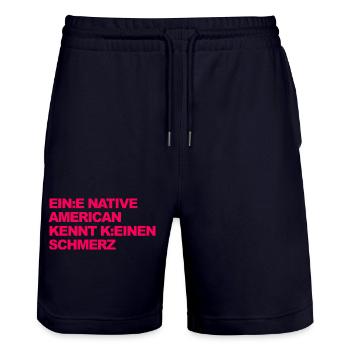 WOKE SATIRE: An Indian knows no pain - Stanley/Stella Trainer Unisex Organic Jogging Shorts - dark navy - Front - Nik (191cm) & Marisol (170cm)