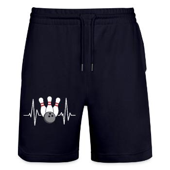 Bowling ball and pins - Stanley/Stella Trainer Unisex Organic Jogging Shorts - dark navy - Front - Nik (191cm) & Marisol (170cm)