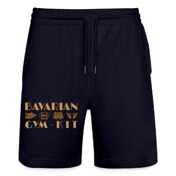 Bavarian Gym Kit Illustration - Stanley/Stella Trainer Unisex Organic Jogging Shorts - dark navy - Front - Nik (191cm) & Marisol (170cm)