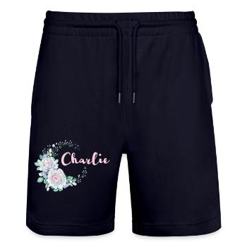 For Charlie - Stanley/Stella Trainer Unisex Organic Jogging Shorts - dark navy - Front - Nik (191cm) & Marisol (170cm)