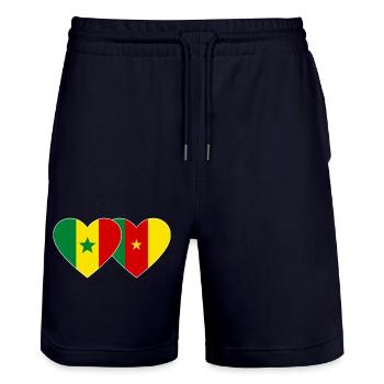 Senegal Cameroon Flag Hands Heart Shape - Stanley/Stella Trainer Unisex Organic Jogging Shorts - dark navy - Front - Nik (191cm) & Marisol (170cm)