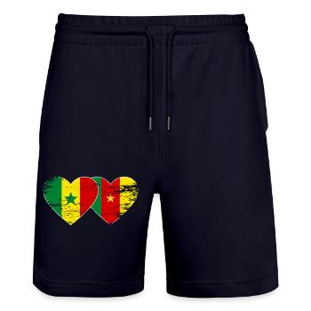 Senegal Kamerun Flagge Hände Herzform used - Stanley/Stella Unisex Bio Joggingshorts Trainer  - Dark navy - Vorne - Nik (191cm) & Marisol (170cm)