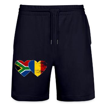 Südafrika Tschad Flagge Herz used - Stanley/Stella Unisex Bio Joggingshorts Trainer  - Dark navy - Vorne - Nik (191cm) & Marisol (170cm)