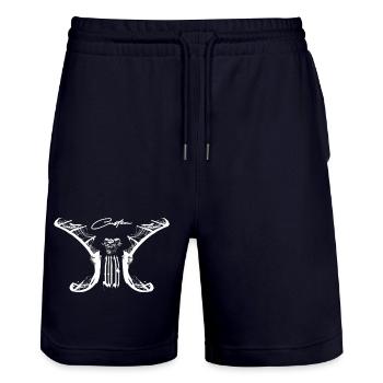 Scythe Wings Skull Gothic - Stanley/Stella Trainer Unisex Organic Jogging Shorts - dark navy - Front - Nik (191cm) & Marisol (170cm)