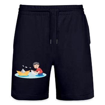 Papierboot spielen - Stanley/Stella Unisex Bio Joggingshorts Trainer  - Dark navy - Vorne - Nik (191cm) & Marisol (170cm)