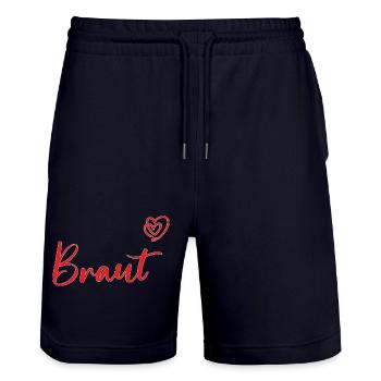 Romantisches Braut Herz Design für Hochzeit und JG - Stanley/Stella Unisex Bio Joggingshorts Trainer  - Dark navy - Vorne - Nik (191cm) & Marisol (170cm)