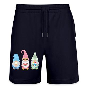 Fröhliches Gartenzwerg-Trio Sommermix - Stanley/Stella Unisex Bio Joggingshorts Trainer  - Dark navy - Vorne - Nik (191cm) & Marisol (170cm)