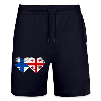 Drapeau de la Finlande Géorgie Utilisé - Short de jogging bio TRAINER Stanley/Stella unisexe - marine foncé - Devant - Nik (191cm) & Marisol (170cm)