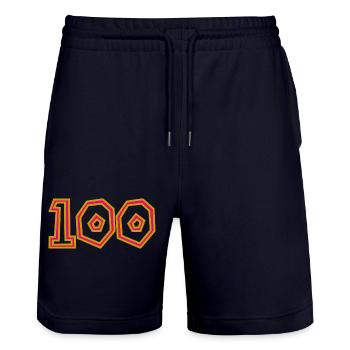 100. 100 JAHRE. 100-JÄHRIGES JUBILÄUM. GEBURTSTAG 100 - Stanley/Stella Unisex Bio Joggingshorts Trainer  - Dark navy - Vorne - Nik (191cm) & Marisol (170cm)