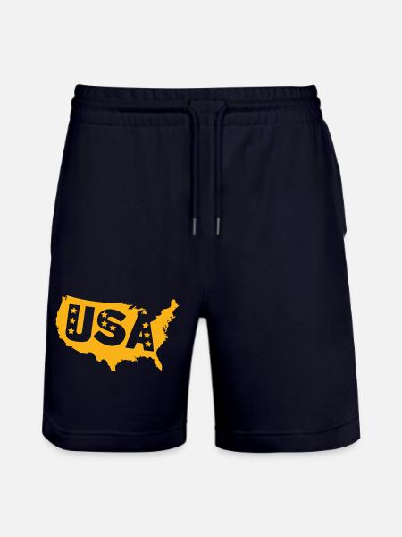 USA Map Emblem with Stars - Stanley/Stella Trainer Unisex Organic Jogging Shorts - dark navy