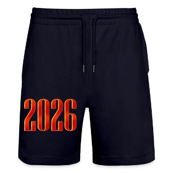 NOUVEAU -- Brillez de mille feux : nous sommes en 2026 ! - Short de jogging bio TRAINER Stanley/Stella unisexe - marine foncé - Devant - Nik (191cm) & Marisol (170cm)