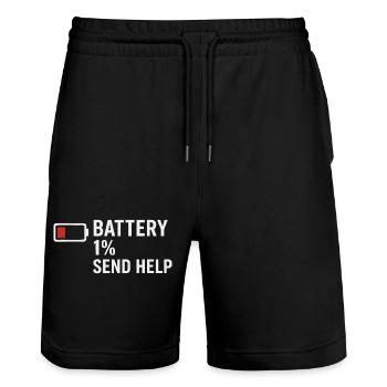 Battery 1% – Send Help | Morgenmuffel - Stanley/Stella Unisex Bio Joggingshorts Trainer  - Schwarz - Vorne - Nik (191cm) & Marisol (170cm)