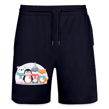 Süße Winter Tiere Shirts Kinder - Stanley/Stella Unisex Bio Joggingshorts Trainer  - Dark navy - Vorne - Nik (191cm) & Marisol (170cm)