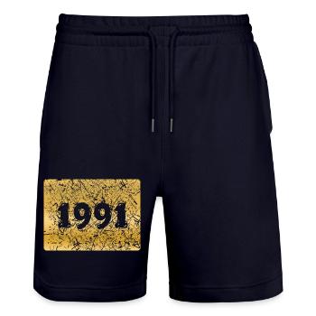 Number 1991 - Stanley/Stella Trainer Unisex Organic Jogging Shorts - dark navy - Front - Nik (191cm) & Marisol (170cm)