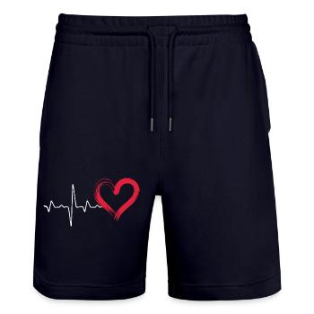 Heartbeat line with red heart - Stanley/Stella Trainer Unisex Organic Jogging Shorts - dark navy - Front - Nik (191cm) & Marisol (170cm)