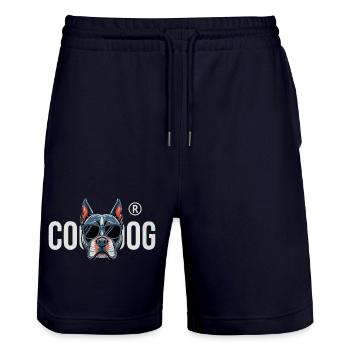 Cool Dog with Sunglasses Streetwear - Stanley/Stella Trainer Unisex Organic Jogging Shorts - dark navy - Front - Nik (191cm) & Marisol (170cm)