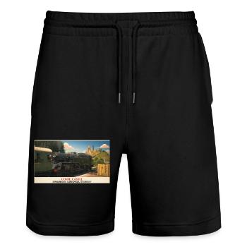 Corfe Castle Dampflok-Plakat - Stanley/Stella Unisex Bio Joggingshorts Trainer  - Schwarz - Vorne - Nik (191cm) & Marisol (170cm)
