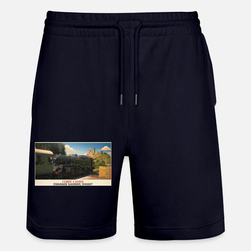 Corfe Castle Dampflok-Plakat - Stanley/Stella Unisex Bio Joggingshorts Trainer  - Dark navy