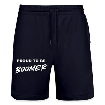 Proud to be BOOMER Generations Statement Outfit - Stanley/Stella Unisex Bio Joggingshorts Trainer  - Dark navy - Vorne - Nik (191cm) & Marisol (170cm)
