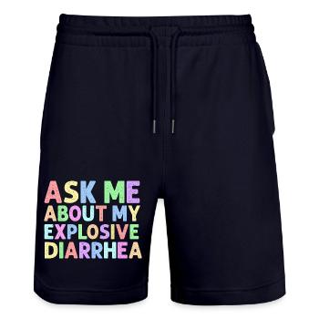 Frag mich nach meinem explosiven Durchfall – nervös - Stanley/Stella Unisex Bio Joggingshorts Trainer  - Dark navy - Vorne - Nik (191cm) & Marisol (170cm)