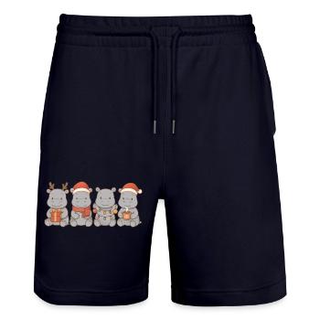 Nilpferde für Kinder, Jungen und Mädchen, Weihnach - Stanley/Stella Unisex Bio Joggingshorts Trainer  - Dark navy - Vorne - Nik (191cm) & Marisol (170cm)