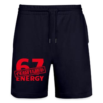 Certified 6 7 Energy Fun 67 Number Six Strainer - Stanley/Stella Trainer Unisex Organic Jogging Shorts - dark navy - Front - Nik (191cm) & Marisol (170cm)