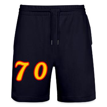 70. 70 YEARS. 70th ANNIVERSARY. 70 YEARS ANNIVERSARY. - Stanley/Stella Trainer Unisex Organic Jogging Shorts - dark navy - Front - Nik (191cm) & Marisol (170cm)