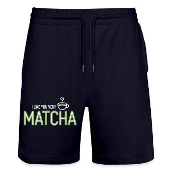 Thé matcha dit thé vert comme toi, très matcha - Short de jogging bio TRAINER Stanley/Stella unisexe - marine foncé - Devant - Nik (191cm) & Marisol (170cm)