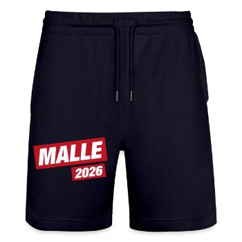 Malle 2026 - Stanley/Stella Trainer Unisex Organic Jogging Shorts - dark navy - Front - Nik (191cm) & Marisol (170cm)